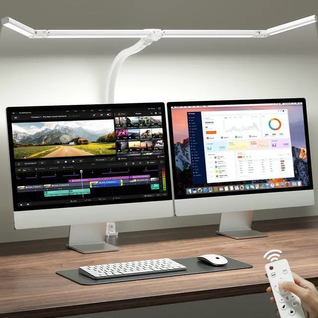 Main image of 42" LED Desk Lamp with Clamp, Architect Desk Light with Remote, Adjustable 4-Segment Bar, 1800LM Bright, Eye-Caring Desk Lamp for Home Office, Reading, Study, Dual Monitors, Workbench (White)