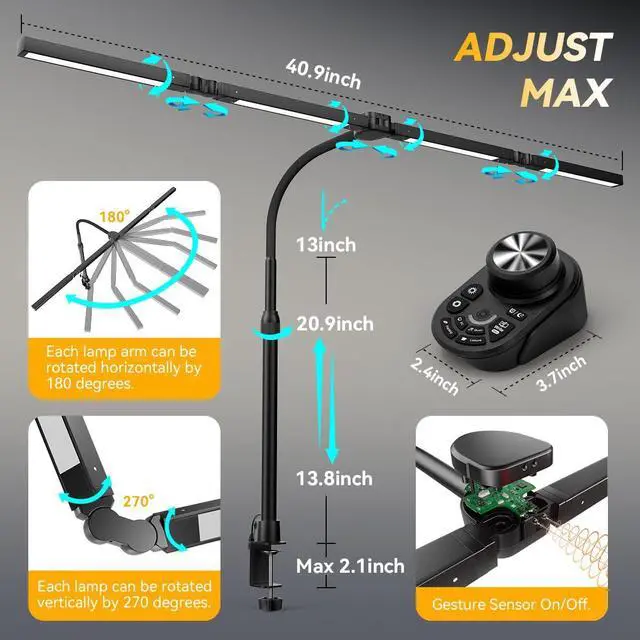 Alt view image 3 of 7 - Adjustable LED Desk Lamp Stepless Dimming & Color Temp Remote Control, Eye-Caring 4 Large Bright Light Souce for Home Office, Gooseneck, Clamp Base, 5 Lighting Modes for Reading, Computer, DIY