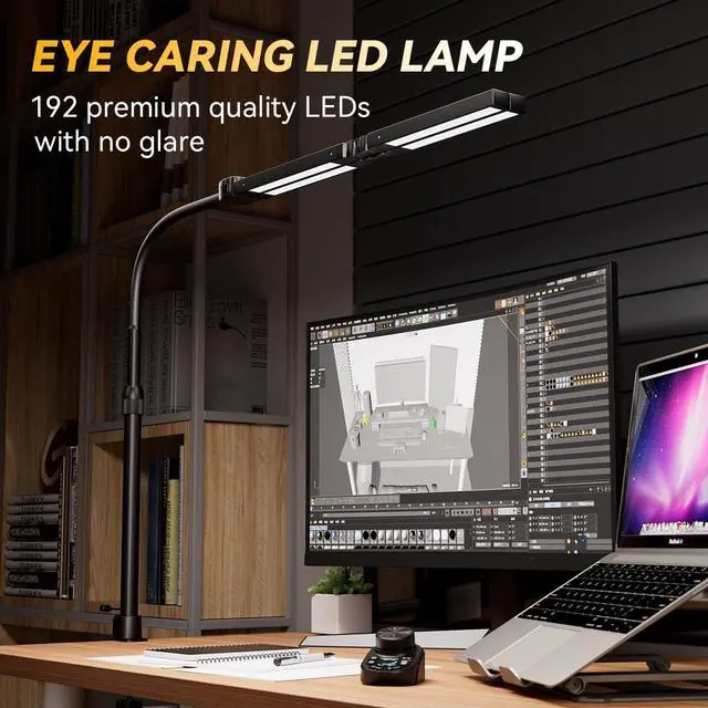 Alt view image 4 of 7 - Adjustable LED Desk Lamp Stepless Dimming & Color Temp Remote Control, Eye-Caring 4 Large Bright Light Souce for Home Office, Gooseneck, Clamp Base, 5 Lighting Modes for Reading, Computer, DIY