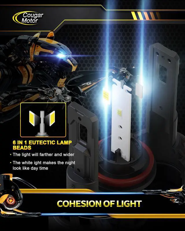 Alt view image 3 of 7 - 9005 H11 Bulbs, HB3 H8 H9 Fog Lights Combo(2 Sets) 6500K White Non-Polarity Fog Bulb or Off-Road Use Plug and Play - Pack of 4