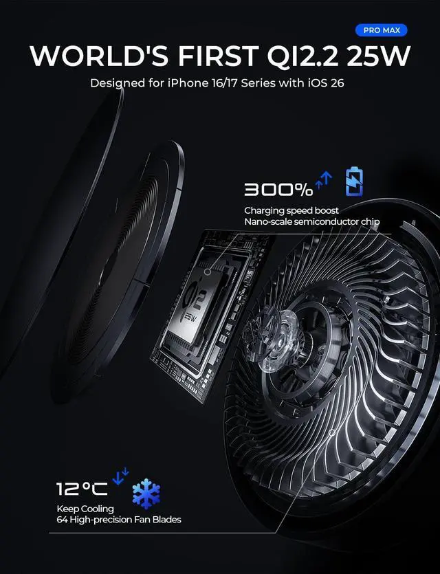 Alt view image 2 of 6 - for Qi2.2 25W MagSafe Car Mount Charger[Top Spec with Cooling Fan95W Custom Adapter] iPhone 17 Pro Max Car Charger Fast Charging for iPhone 17 Pro Max Plus Air 16-12 Series,Pixel 10 Pro XL