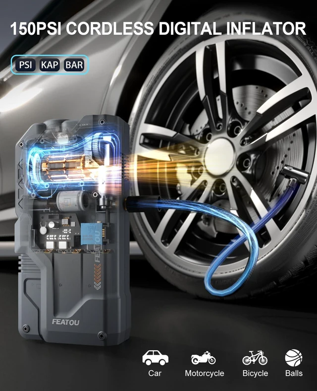 Alt view image 3 of 7 - Featou Jump Starter with Air Compressor, Car Battery Jump Box 6500A Peak Power Pack with 150PSI Digital Tire Inflator, Portable Car Charger Jumper Starter for 10.0L Gas or 8.0L Diesel
