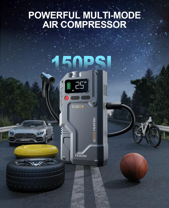 Alt view image 4 of 7 - Featou Jump Starter with Air Compressor, Car Battery Jump Box 6500A Peak Power Pack with 150PSI Digital Tire Inflator, Portable Car Charger Jumper Starter for 10.0L Gas or 8.0L Diesel