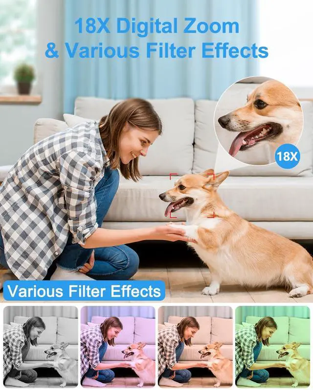 Alt view image 4 of 7 - Digital Camera, 5K Vlogging Camera for Photography, 80MP Dual Screen Point and Shoot Digital Camera with Auto Focus, 18X Zoom, Flash, 2 Batteries, 32GB Card for Teens and Adults (Pink)