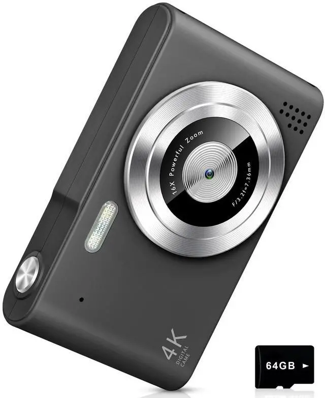 Main image of Digital Camera, Camera for Kids, UHD 4K 48MP Point and Shoot Digital Cameras with 64GB SD Card and 16X Digital Zoom Anti Shake, Compact Portable Small Gift for Boys Girls Students, Black