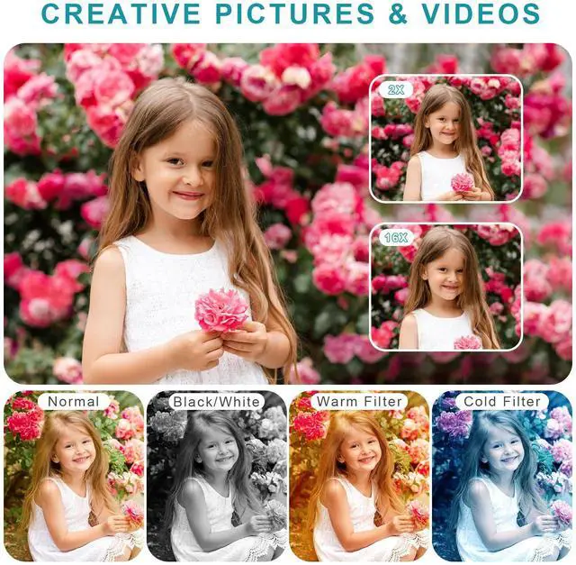 Alt view image 4 of 7 - Digital Camera, Camera for Kids, UHD 4K 48MP Point and Shoot Digital Cameras with 64GB SD Card and 16X Digital Zoom Anti Shake, Compact Portable Small Gift for Boys Girls Students, Black