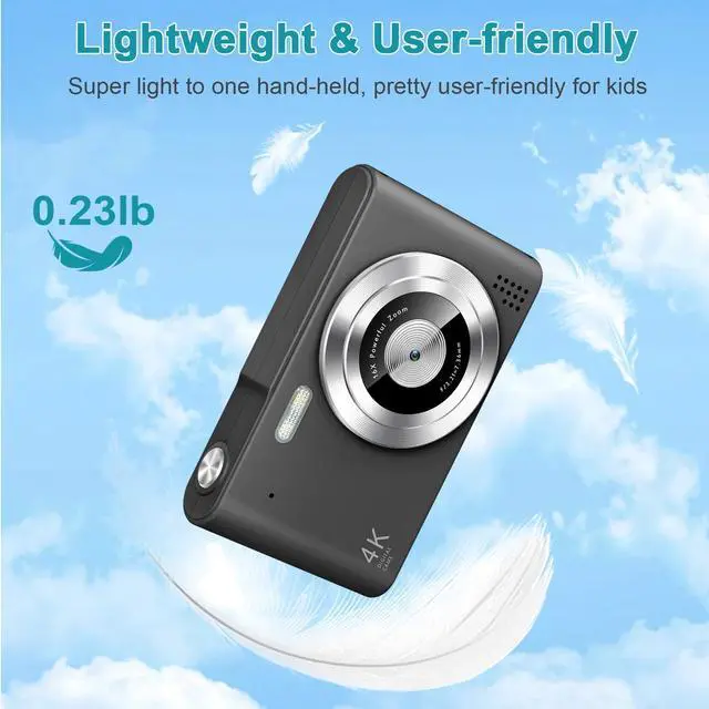 Alt view image 7 of 7 - Digital Camera, Camera for Kids, UHD 4K 48MP Point and Shoot Digital Cameras with 64GB SD Card and 16X Digital Zoom Anti Shake, Compact Portable Small Gift for Boys Girls Students, Black