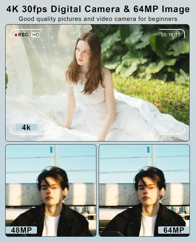 Alt view image 2 of 7 - Digital Camera, 4K 64MP Cameras for Photography with 64GB Card, 18X Zoom Autofoucs Vlogging Camera for YouTube with 180° Flip Screen, Compact Vlog Travel Camera Kit for Beginner, Teens