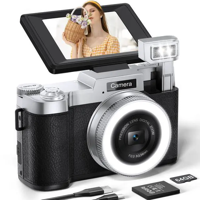 Main image of Digital Camera, 4K 64MP Cameras for Photography with 64GB Card, 18X Zoom Autofoucs Vlogging Camera for YouTube with 180° Flip Screen, Compact Vlog Travel Camera Kit for Beginner, Teens