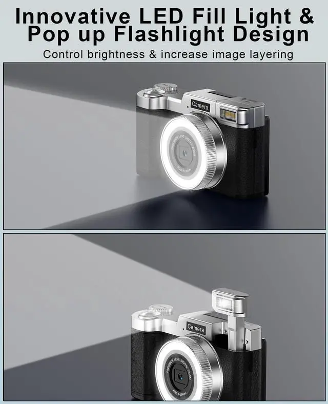 Alt view image 4 of 7 - Digital Camera, 4K 64MP Cameras for Photography with 64GB Card, 18X Zoom Autofoucs Vlogging Camera for YouTube with 180° Flip Screen, Compact Vlog Travel Camera Kit for Beginner, Teens