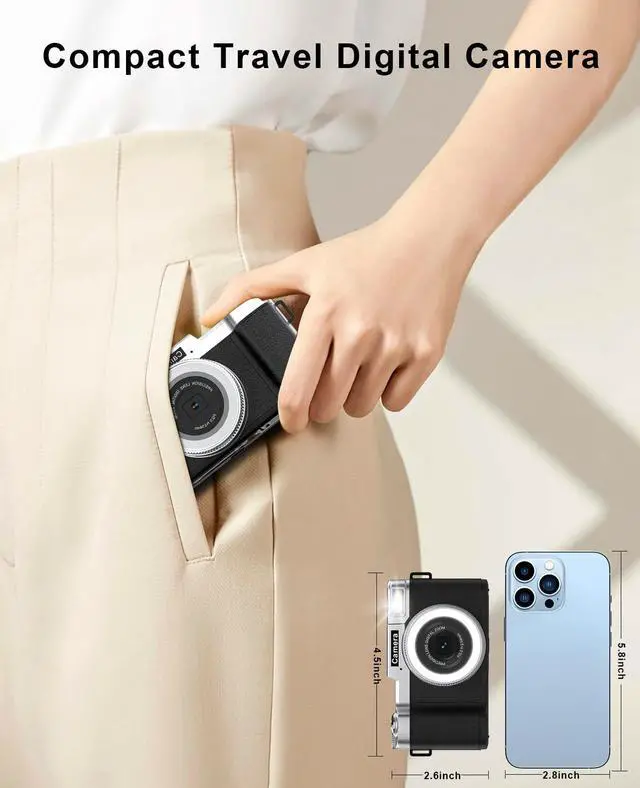 Alt view image 7 of 7 - Digital Camera, 4K 64MP Cameras for Photography with 64GB Card, 18X Zoom Autofoucs Vlogging Camera for YouTube with 180° Flip Screen, Compact Vlog Travel Camera Kit for Beginner, Teens