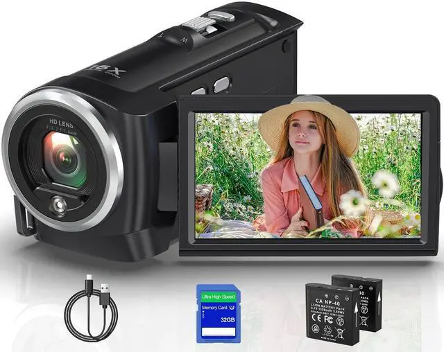 Main image of 2.7K Video Camera Camcorder QHD 50MP YouTube Vlogging Camera 16X Digital Zoom Webcam 270 Degree Rotation Screen Camcorders with 32G SD Card and 2 Batteries Recording While Charging