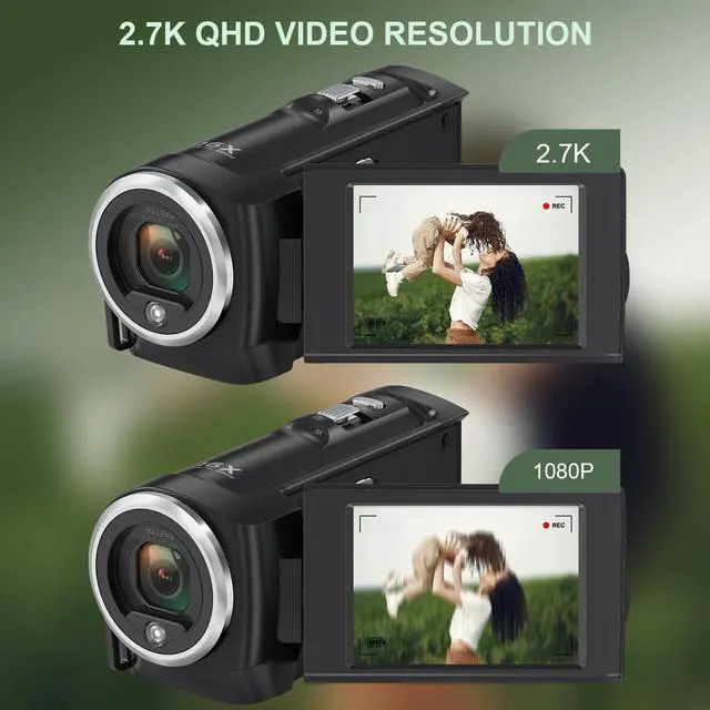 Alt view image 2 of 7 - 2.7K Video Camera Camcorder QHD 50MP YouTube Vlogging Camera 16X Digital Zoom Webcam 270 Degree Rotation Screen Camcorders with 32G SD Card and 2 Batteries Recording While Charging