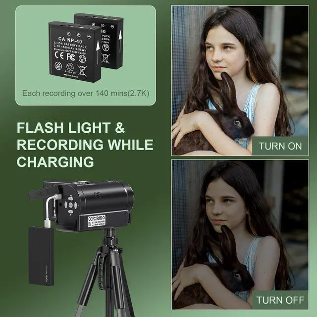 Alt view image 4 of 7 - 2.7K Video Camera Camcorder QHD 50MP YouTube Vlogging Camera 16X Digital Zoom Webcam 270 Degree Rotation Screen Camcorders with 32G SD Card and 2 Batteries Recording While Charging