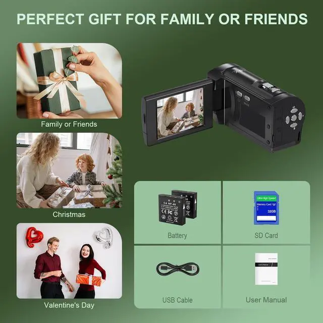 Alt view image 7 of 7 - 2.7K Video Camera Camcorder QHD 50MP YouTube Vlogging Camera 16X Digital Zoom Webcam 270 Degree Rotation Screen Camcorders with 32G SD Card and 2 Batteries Recording While Charging