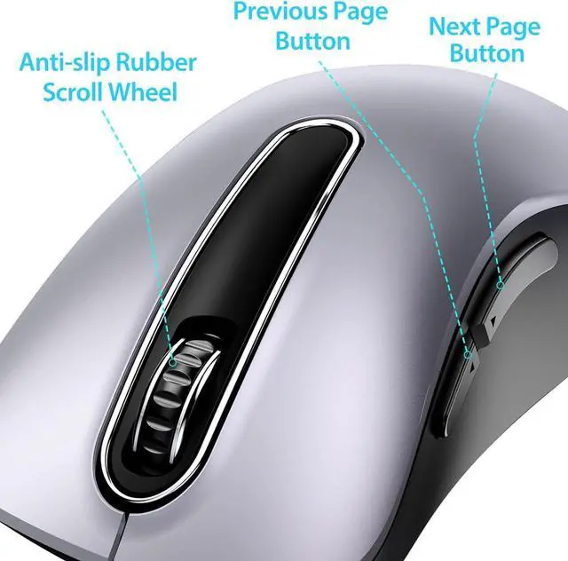 Alt view image 3 of 5 - 2.4G Wireless Mouse, 1400 DPI Mobile Optical Cordless Mouse with USB Receiver, Portable Computer Mice Wireless Mice for Laptop, PC, Desktop, MacBook, 5 Buttons (Gunmetal)