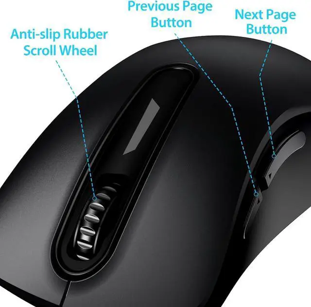 Alt view image 3 of 4 - 2.4G Wireless Mouse, 1400 DPI Computer Mice with USB Receiver, Portable Wireless USB Battery Powered Cordless Mouse for Laptop, PC, Desktop, 5 Buttons (Matte Black)
