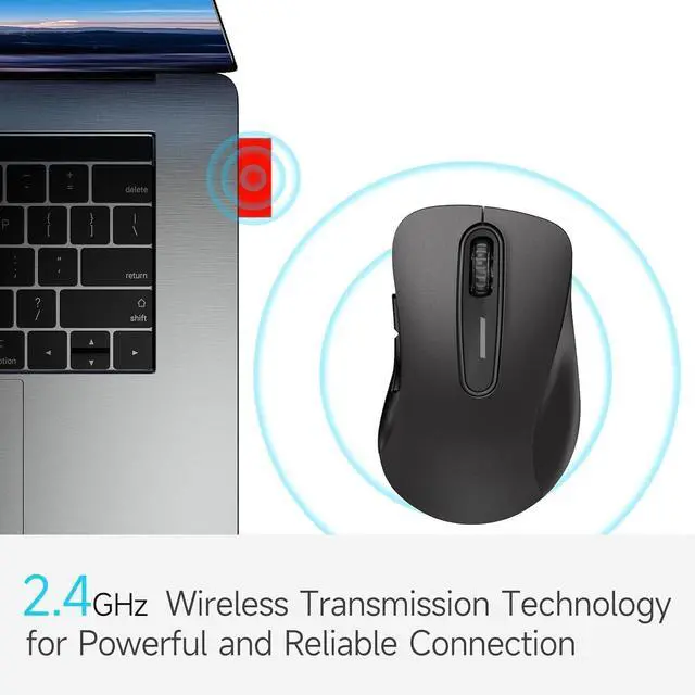 Alt view image 2 of 4 - 2.4G Wireless Mouse, 1400 DPI Computer Mice with USB Receiver, Portable Wireless USB Battery Powered Cordless Mouse for Laptop, PC, Desktop, 5 Buttons (Matte Black)