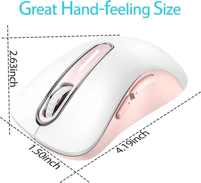 Alt view image 4 of 4 - 2.4G Wireless Mouse, 1400 DPI Computer Mice with USB Receiver, Portable Wireless USB Mouse Battery Powered Cordless Mice for Laptop, PC, Desktop, 5 Buttons (White Pink)