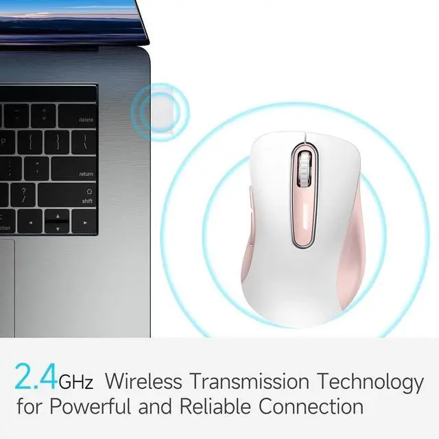 Alt view image 2 of 4 - 2.4G Wireless Mouse, 1400 DPI Computer Mice with USB Receiver, Portable Wireless USB Mouse Battery Powered Cordless Mice for Laptop, PC, Desktop, 5 Buttons (White Pink)