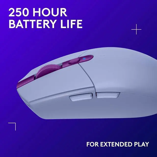 Alt view image 3 of 6 - G305 LIGHTSPEED Wireless Gaming Mouse, Hero 12K Sensor, 12,000 DPI, Lightweight, 6 Programmable Buttons, 250h Battery Life, On-Board Memory, PC/Mac - Lilac
