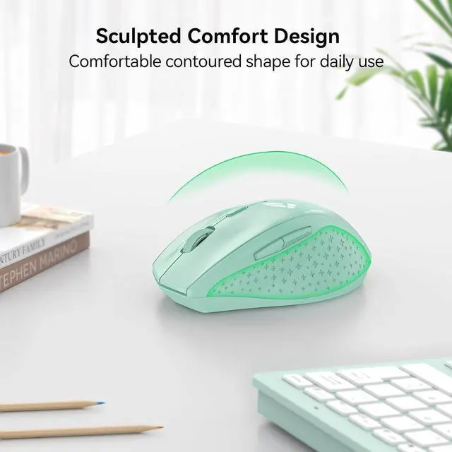 Alt view image 2 of 5 - Wireless Mouse, 2.4G USB Computer Mouse with 6-Level Adjustable 4800 DPI, 30 Months Battery, Ergonomic Grips, 6 Buttons Portable for PC, Chromebook, Mac - Green