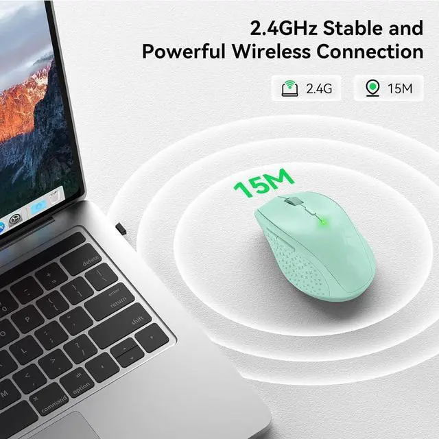 Alt view image 4 of 5 - Wireless Mouse, 2.4G USB Computer Mouse with 6-Level Adjustable 4800 DPI, 30 Months Battery, Ergonomic Grips, 6 Buttons Portable for PC, Chromebook, Mac - Green