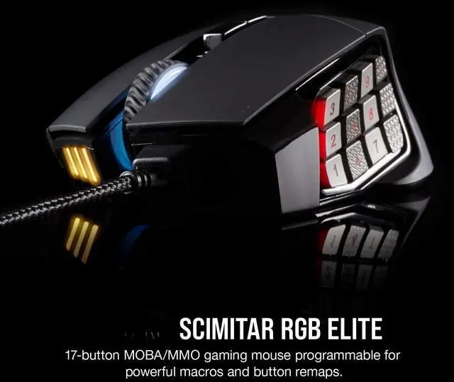 Alt view image 2 of 6 - SCIMITAR RGB ELITE Wired MOBA/MMO Gaming Mouse  18,000 DPI  17 Programmable Buttons  iCUE Compatible  PC, Mac, PS5, PS4, Xbox  Black