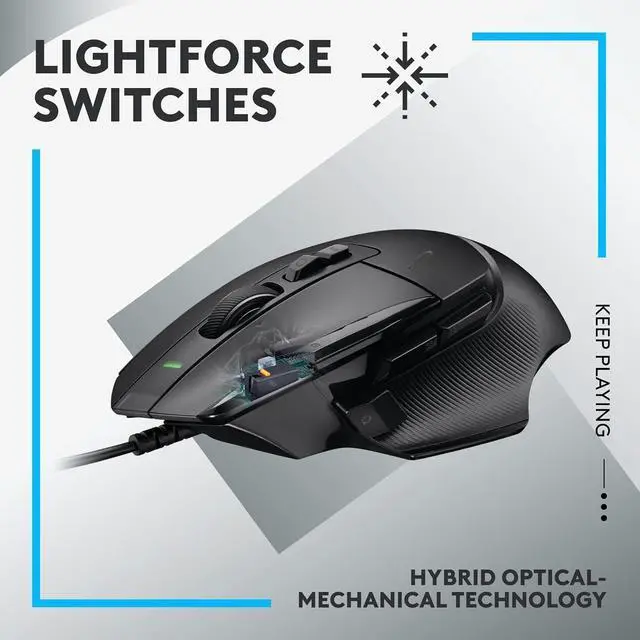 Alt view image 2 of 5 - G502 X Wired Gaming Mouse - LIGHTFORCE hybrid optical-mechanical primary switches, HERO 25K gaming sensor, compatible with PC - macOS/Windows - Black