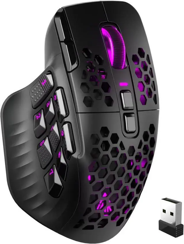 Main image of SM809 Pro Wireless MMO Gaming Mouse with 9 Side Buttons,24000 DPI,Triple Connectivity (2.4G/BT5.0/Wired) RGB MMO Mouse for Gamer,16 Programmable Macros,Up to 350H Battery Life,Black