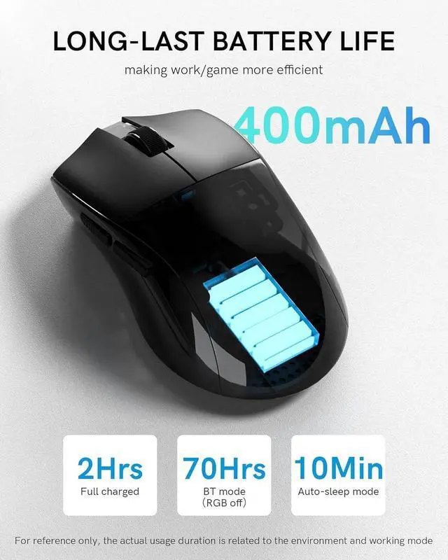 Alt view image 3 of 4 - Wireless Gaming Mouse, 54G Lightweight, Tri-Mode 2.4G/USB C Wired/Bluetooth, Black PC Gaming Mice for Computer Laptop Mac Windows, Max 128000 DPI, 1K Polling, 6 Programmable Buttons, M821