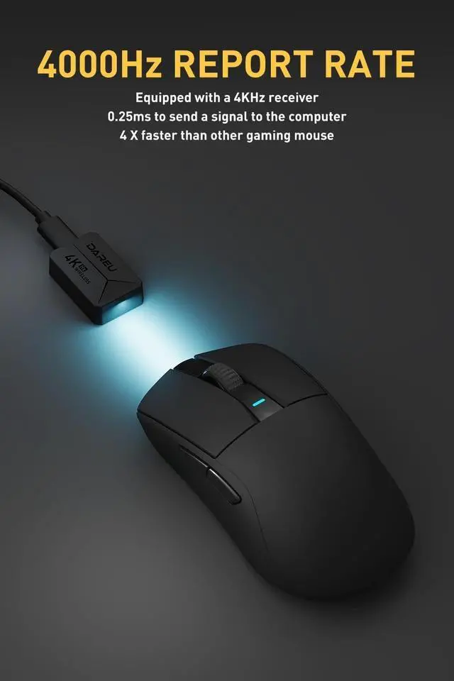 Alt view image 2 of 5 - A950pro 4K Wireless Gaming Mouse:55g Ultra-Lightweight,4KHz Polling Rate,PAW3395 Optical Sensor,26K DPI,5 Programmable Buttons,Support 15min Fast Charging &Tri-Mode Connection (Black)