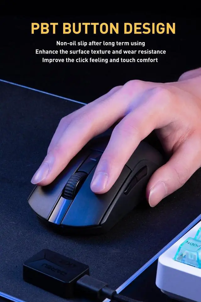 Alt view image 5 of 5 - A950pro 4K Wireless Gaming Mouse:55g Ultra-Lightweight,4KHz Polling Rate,PAW3395 Optical Sensor,26K DPI,5 Programmable Buttons,Support 15min Fast Charging &Tri-Mode Connection (Black)
