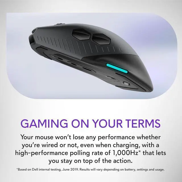Alt view image 3 of 5 - Wired/Wireless Gaming Mouse AW610M - 16000 DPI Optical Sensor, 350 Hour Rechargeable Battery, 7 Buttons, 3-ZONE 16.8m AlienFX RGB Lighting, Ergonomic - Dark Side of the Moon