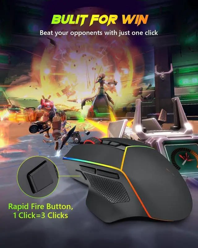Alt view image 4 of 5 - Wireless Gaming Mouse, Tri-Mode 2.4G/USB-C/Bluetooth Ergonomic Mouse Gaming, 8000 DPI, RGB Backlit Programmable Wireless Mouse, Rechargeable, 250 Hrs for Laptop PC Mac, M814
