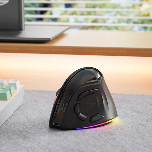 Alt view image 4 of 4 - 2.4G / BT/Wired Tri-Mode RGB Rechargeable G53 Wireless Vertical Ergonomic Mouse, 5 Side Buttons, Max 8400 DPI, for PC Computer Notebook Laptop, for Windows 11 10, Mac, iPad OS, Android - Black