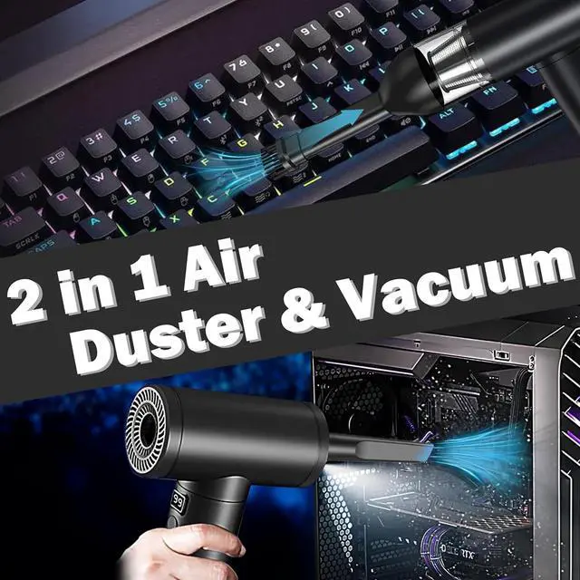 Alt view image 2 of 4 - 2-in-1 Air Duster and Car Vacuum, Portable Cordless Mini Vacuum Cleaner for Keyboard, PC, 7500mAh Fast Charging, Black