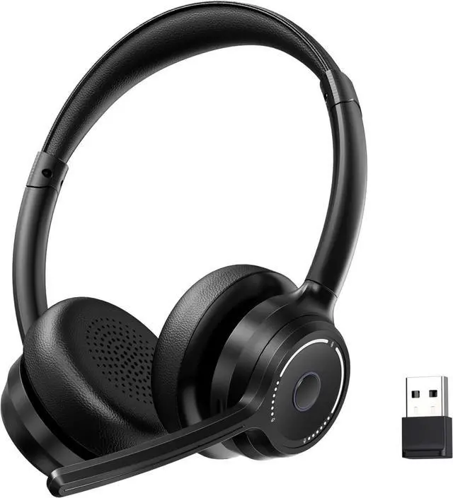 Main image of (2025 Upgraded) Wireless Headset with Mic for Work, with Noise Canceling Microphone, Wireless On Ear Headphones with USB Dongle and Mute Mic for Computer