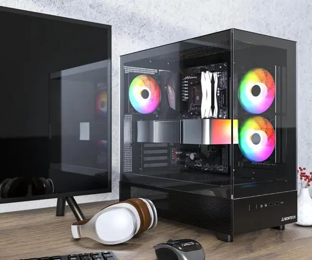 Alt view image 2 of 6 - ATX Mid-Tower PC Gaming Case, 3 x 120mm ARGB PWM Fans Pre-Installed, Full-View Dual Tempered Glass Panel, 360mm Radiator Support, Black