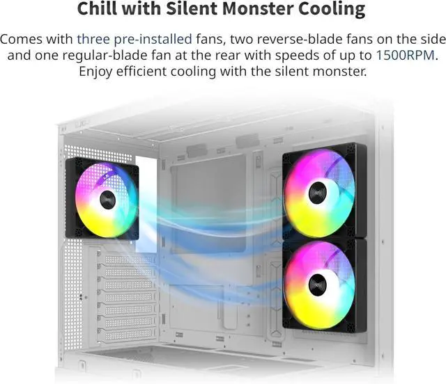 Alt view image 3 of 6 - ATX Mid-Tower PC Gaming Case, 3 x 120mm ARGB PWM Fans Pre-Installed, Full-View Dual Tempered Glass Panel, 360mm Radiator Support, Black