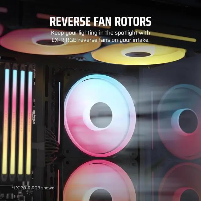 Alt view image 3 of 4 - iCUE Link LX140-R RGB 140mm PWM Reverse Fan Single Fan Low-Noise, Dual Light Loops, QuikTurn Screws, Zero RPM Mode Black