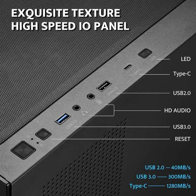 Alt view image 5 of 6 - ATX Mid-Tower PC Case,, Full View Dual Tempered Glass Gaming PC Case, Type C Port, Supports up to 360mm Water Cooling Radiator, Black(DS900)
