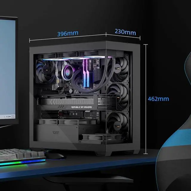 Alt view image 6 of 6 - ATX Mid-Tower PC Case,, Full View Dual Tempered Glass Gaming PC Case, Type C Port, Supports up to 360mm Water Cooling Radiator, Black(DS900)