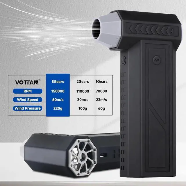 Alt view image 2 of 4 - 150000RPM Super Power Rechargeable Mini Air Blower, Brushless Motor 3-Gear Adjustable Compressed Air Duster for PC Keyboard