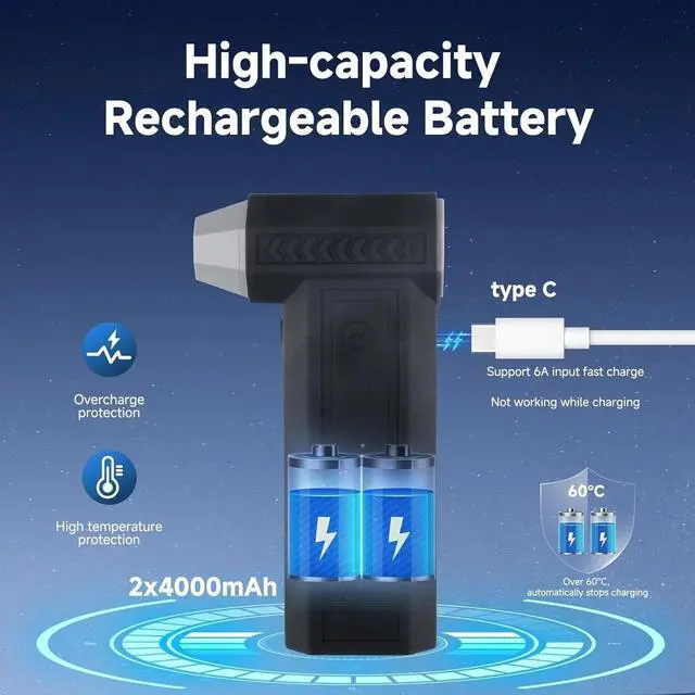 Alt view image 3 of 4 - 150000RPM Super Power Rechargeable Mini Air Blower, Brushless Motor 3-Gear Adjustable Compressed Air Duster for PC Keyboard