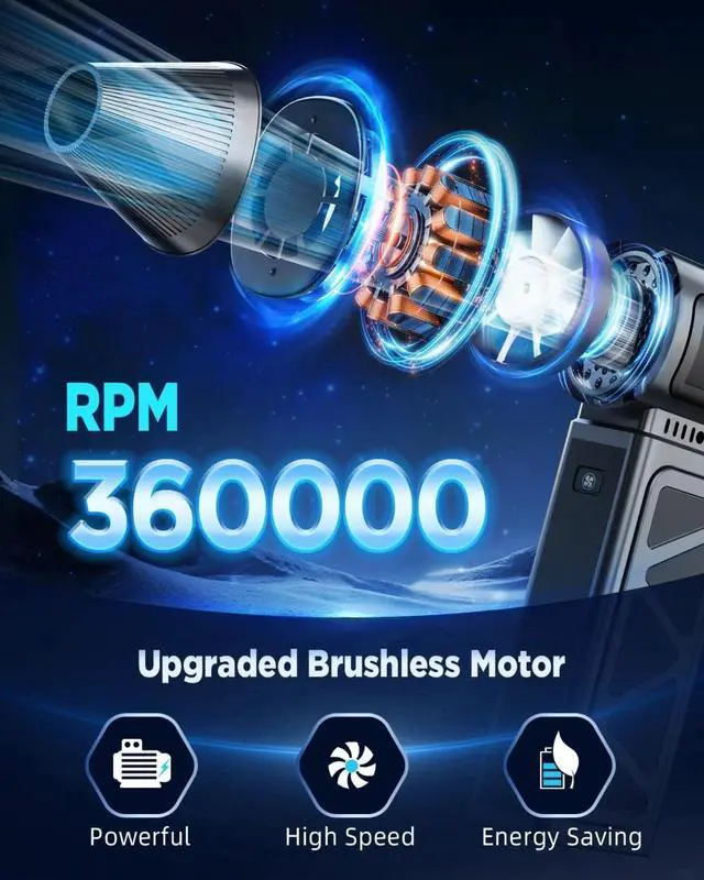 Alt view image 2 of 6 - Compressed Air Duster, 360000RPM Powerful Electric Air Duster with Brushless Motor, Mini Jet Dry Blower for PC, Keyboard,Outdoors