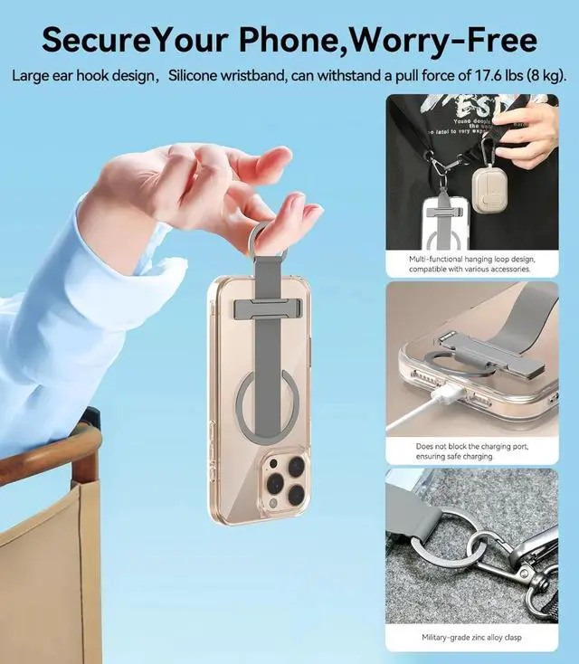 Alt view image 3 of 5 - for iPhone 16 Pro Max Case 4-in-1 - Magnetic Clear Cover Adjustable Wrist Strap, Foldable Stand & Crossbody Lanyard