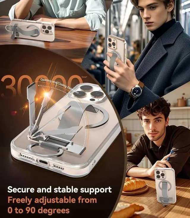Alt view image 4 of 5 - for iPhone 16 Pro Max Case 4-in-1 - Magnetic Clear Cover Adjustable Wrist Strap, Foldable Stand & Crossbody Lanyard