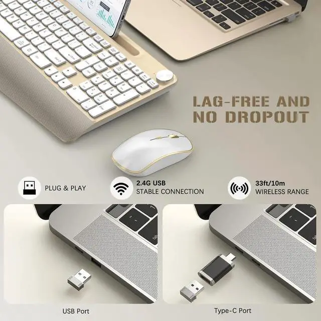 Alt view image 4 of 4 - FOR Wireless Keyboard and Mouse Combo, Full-Sized Keyboard with Wrist Rest Tablet Holder, Volume Roller for Computer PC Laptop