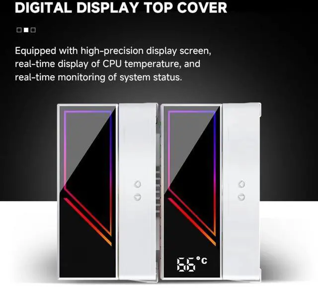 Alt view image 3 of 4 - KF620-DGT White CPU Air CoolerDual ARGB PWM Fans, 6 Heat Pipes, Digital Display Top Cover - High-Performance Cooling